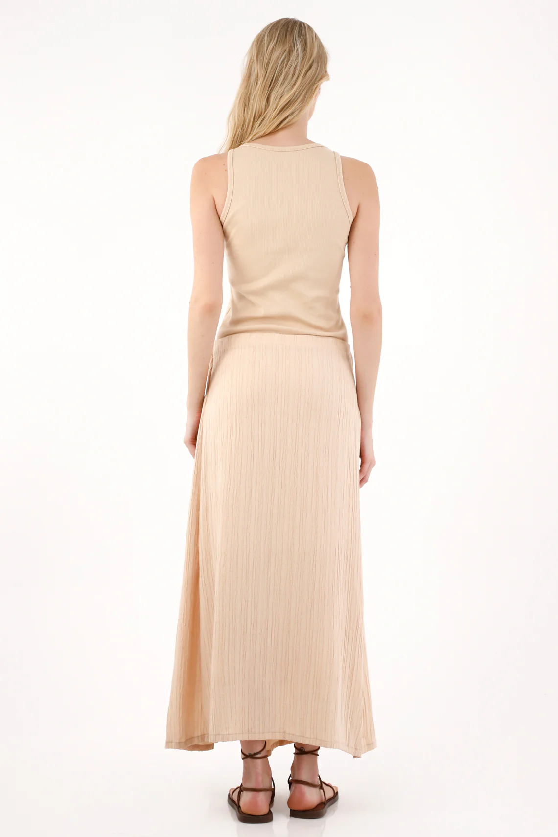 Women's Long Dress with Fabric Blend in Off-White - Image 4