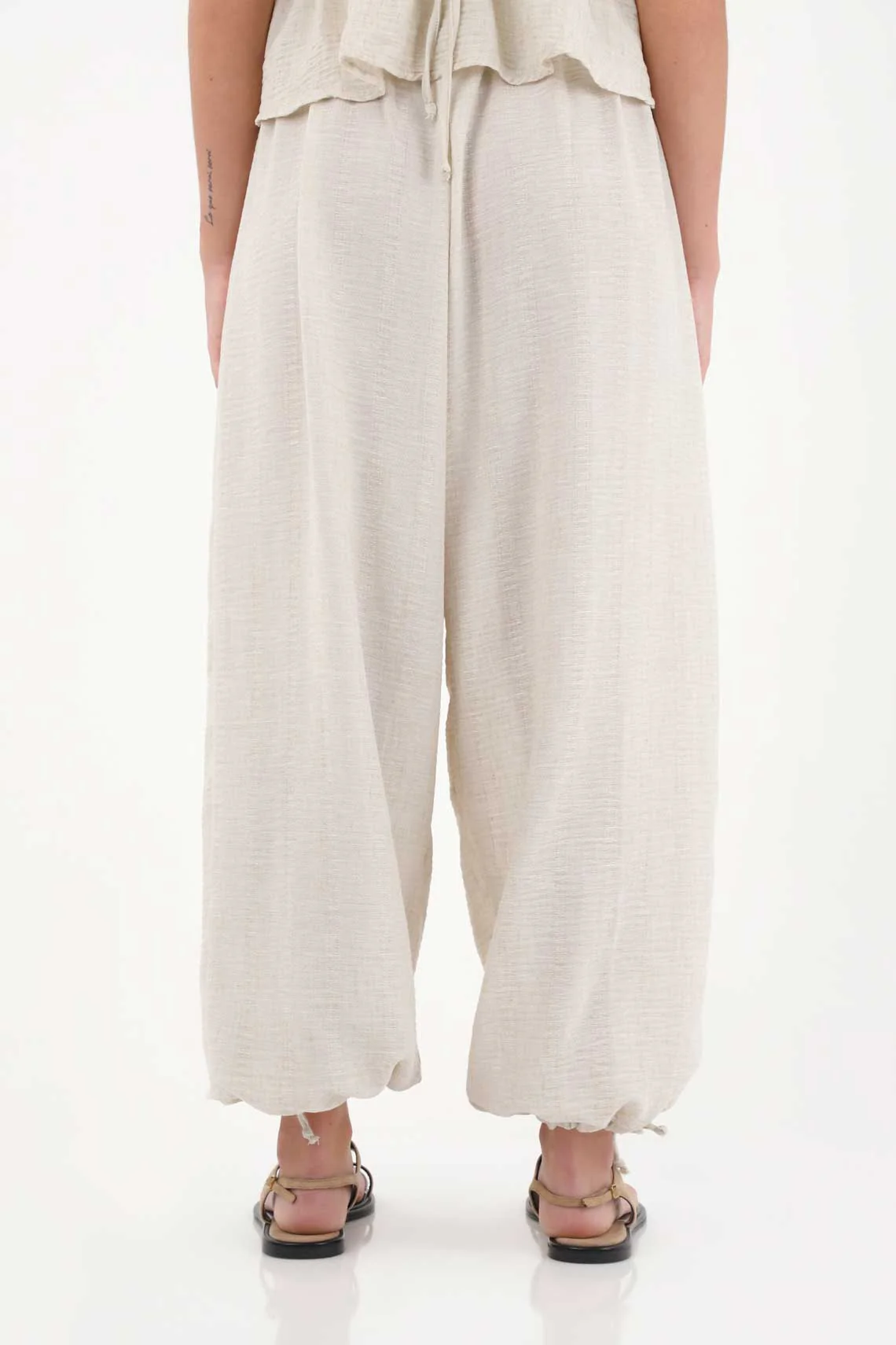 Wide Fit Women's Trousers in Off-White Polyester - Image 4