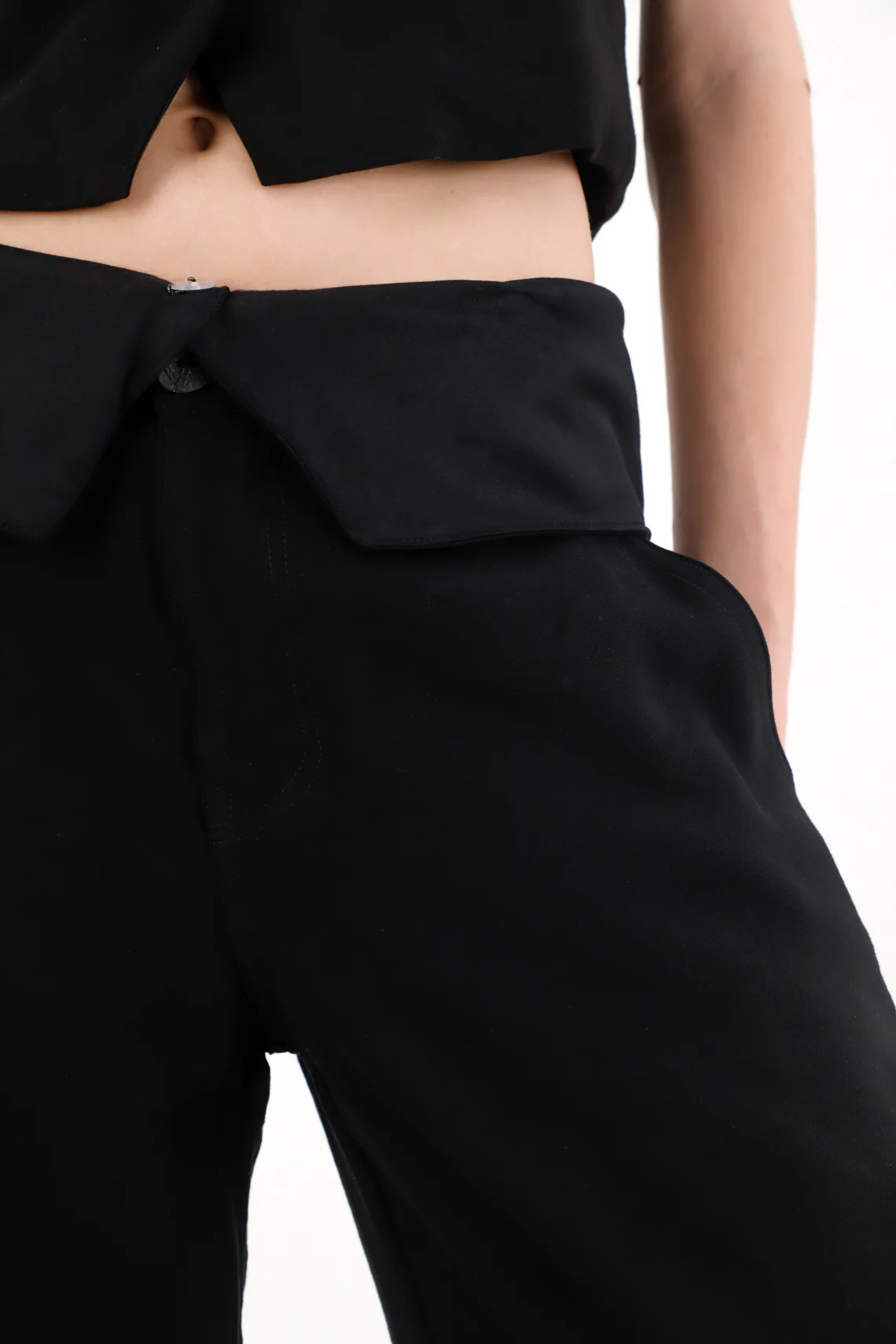 Wide Leg Pants with Cuff in Black for Women - Image 4