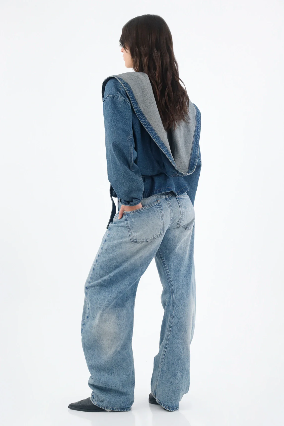 Women's Loose Light Blue Cotton Jacket with Wide Collar - Image 6