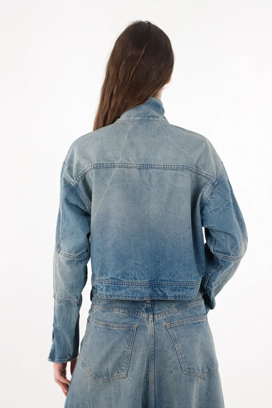 Boxy Cropped Women's Indigo Blue Cotton Jacket - Image 5