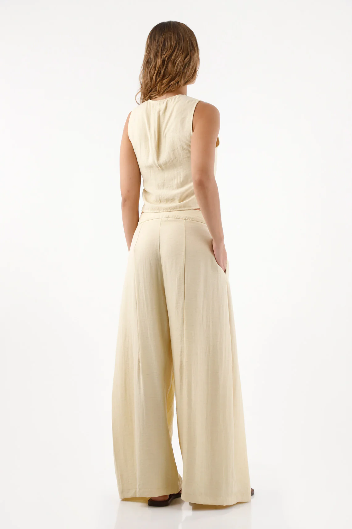 Women’s Sand Linen Palazzo Pants with Front Pleats - Image 5