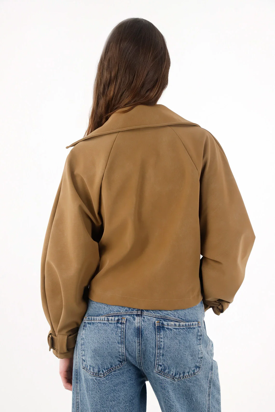 Camel Polyester Jacket for Women with Belt - Image 6