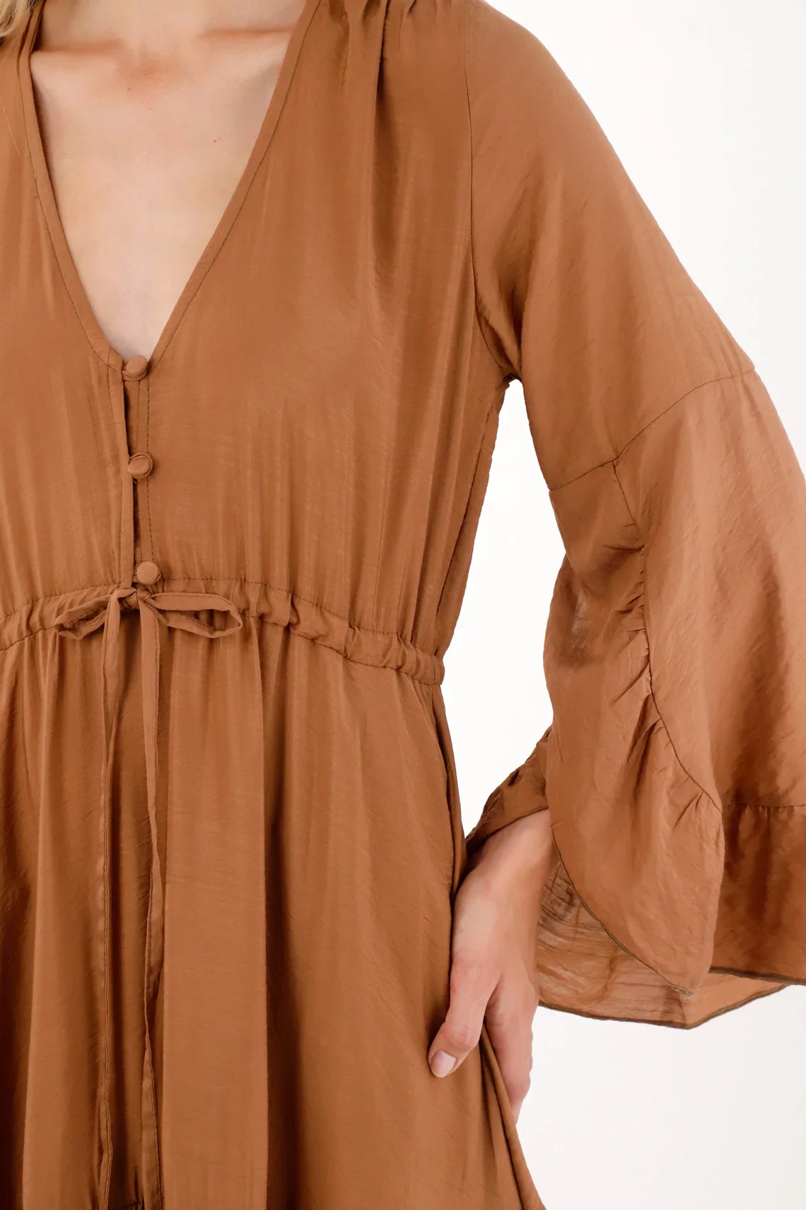 Brown Maxi Boho Viscose-Polyamide Women's Dress with Ruffles Summer - Image 3