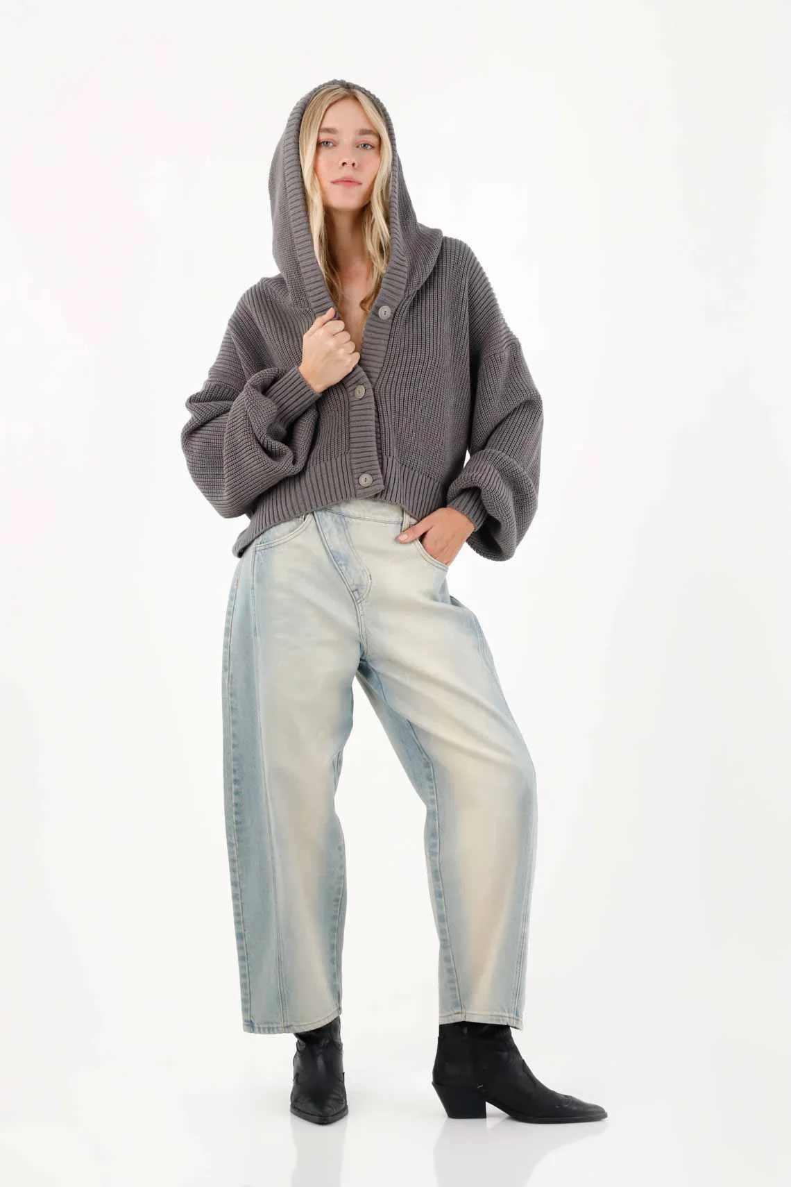 Women’s Oversized Acrylic Gray Hoodie - Image 3