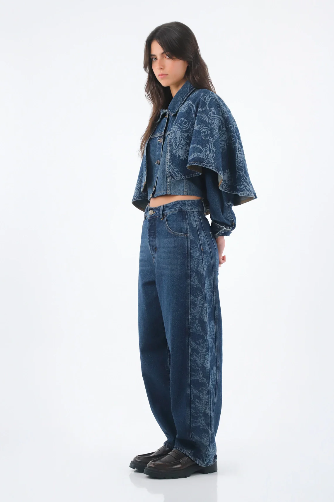 Women's Indigo Blue Cotton Jeans Fit Horseshoe with Tonal Printed Side - Image 2